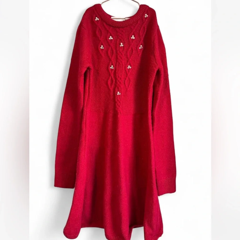 The Children’s Place Girls 10/12 Elegant Cable‎ Knit Red Sweater Dress - Picture 5 of 10